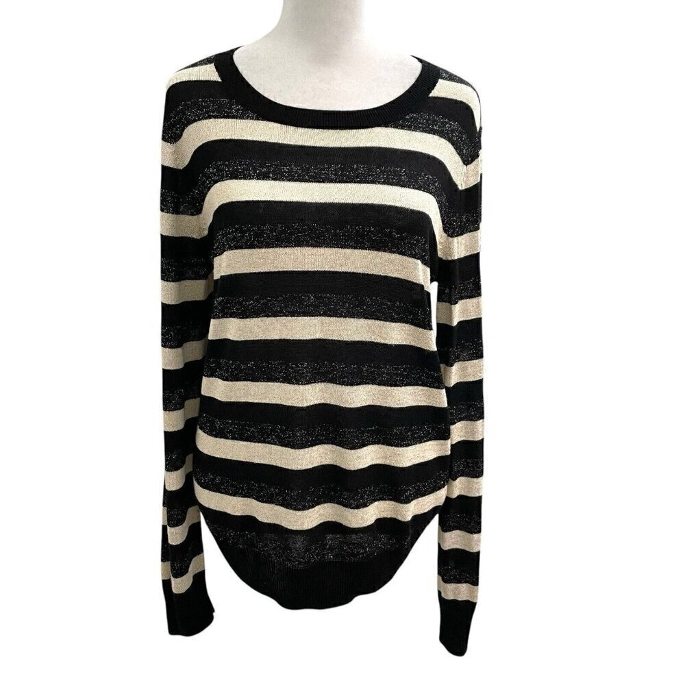 A.P.C Linen Blend Metallic Stripe Knit Sweater Top Black Tan size Medium